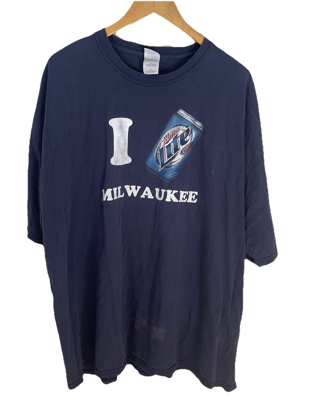 VTG 90s I Love Miller Lite Milwaukee T-shirt Blue 3XL Sports Party Beer